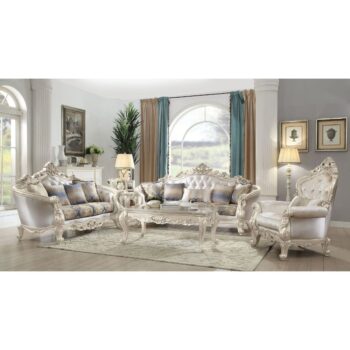 Fabric & Golden Ivory Finish Gorsedd Loveseat W/4 Pillows 52441 by ACME