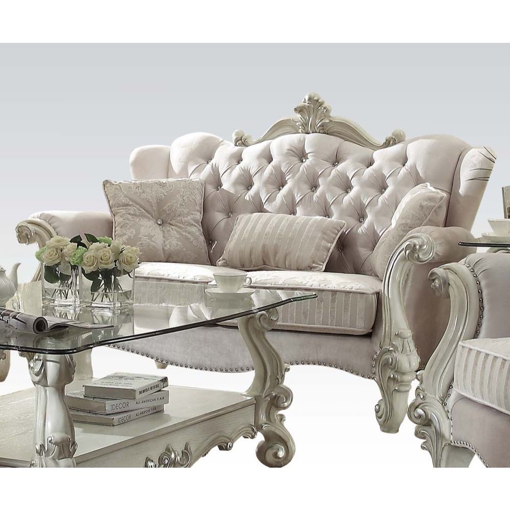 Ivory Fabric & Bone White Finish Versailles Loveseat 52106 by ACME