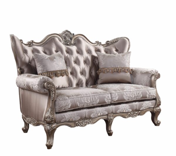 Fabric & Champagne Finish Jayceon Loveseat W/2 Pillows 54866 by ACME 7