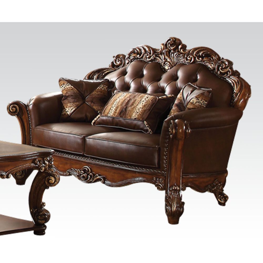 Vendome Loveseat With 3 Pillows in Cherry Leather 52002 by ACME