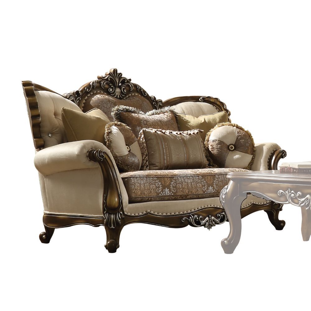Tan, Pattern Fabric Latisha Loveseat W/6 Pillows 52116 by ACME