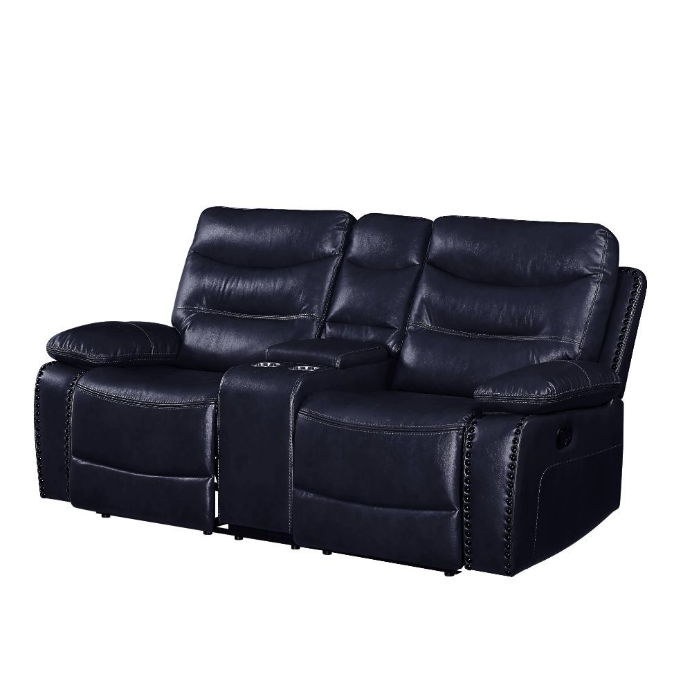 Aashi Loveseat In Navy Leather-Gel Match by ACME