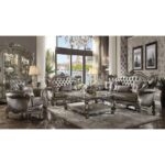 Silver Leather & Antique Platinum Finish Versailles Chair W/2 Pillows 56822 by ACME Living Chairs Mobilia Cleopatra 8 Silver Leather & Antique Platinum Finish Versailles Chair W/2 Pillows 56822 by ACME 8