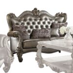 Silver Leather & Antique Platinum Finish Versailles Loveseat W/4 Pillows 56821 by ACME 7