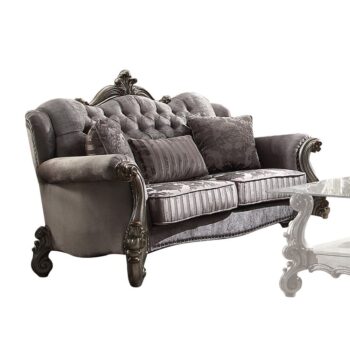 Platinum Velvet Versailles Loveseat W/3 Pillows 56841 by ACME