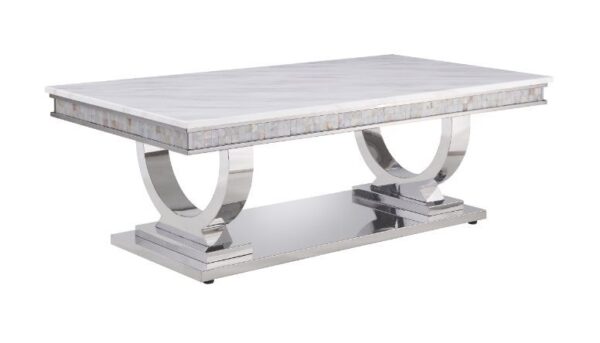 White Printed Faux Marble Zander Coffee Table 87355 by ACME 6
