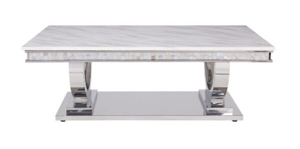 White Printed Faux Marble Zander Coffee Table 87355 by ACME - Image 2