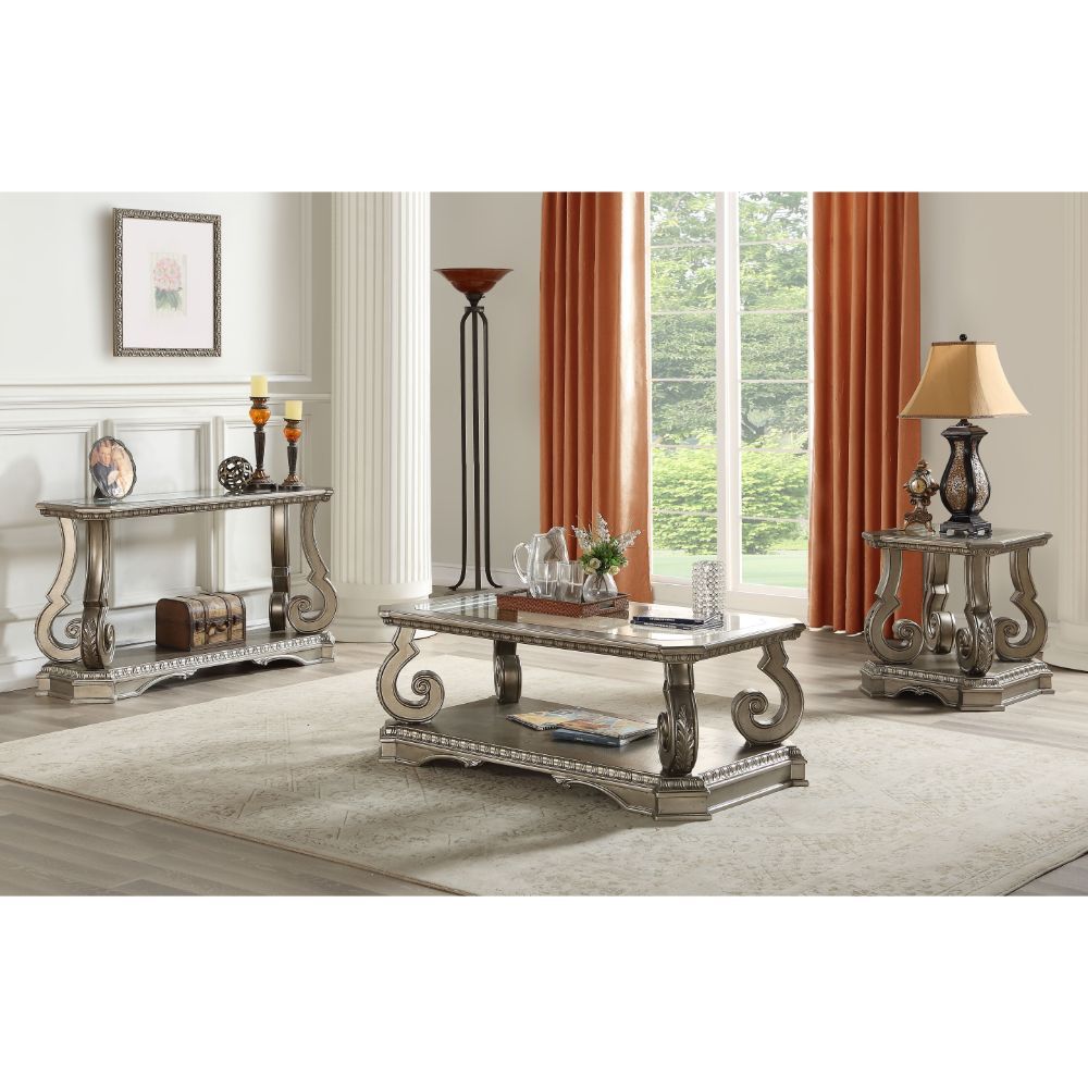 Clear Glass & Antique Silver Finish Northville Coffee Table 86930 by ACME