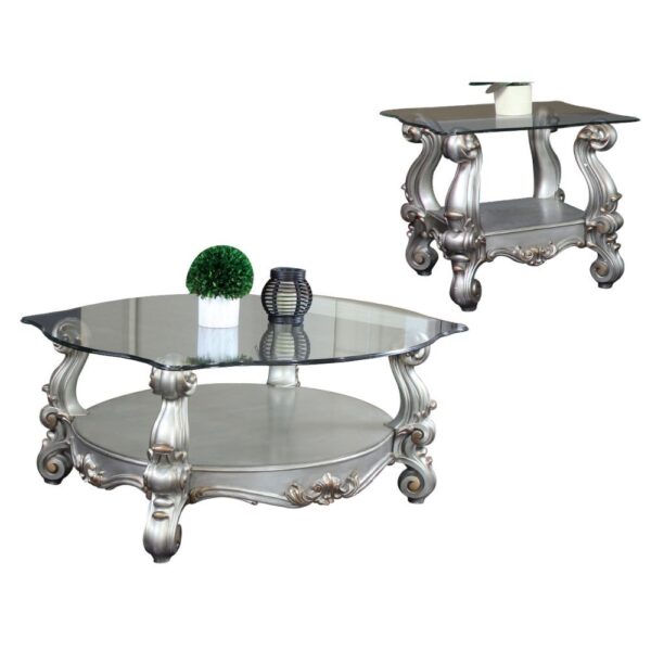 Antique Platinum Finish Versailles Coffee Table 86845 by ACME - Image 2