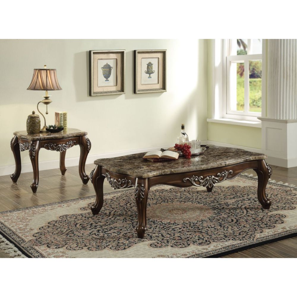 Marble Top & Antique Oak Finish Latisha Coffee Table 82145 by ACME