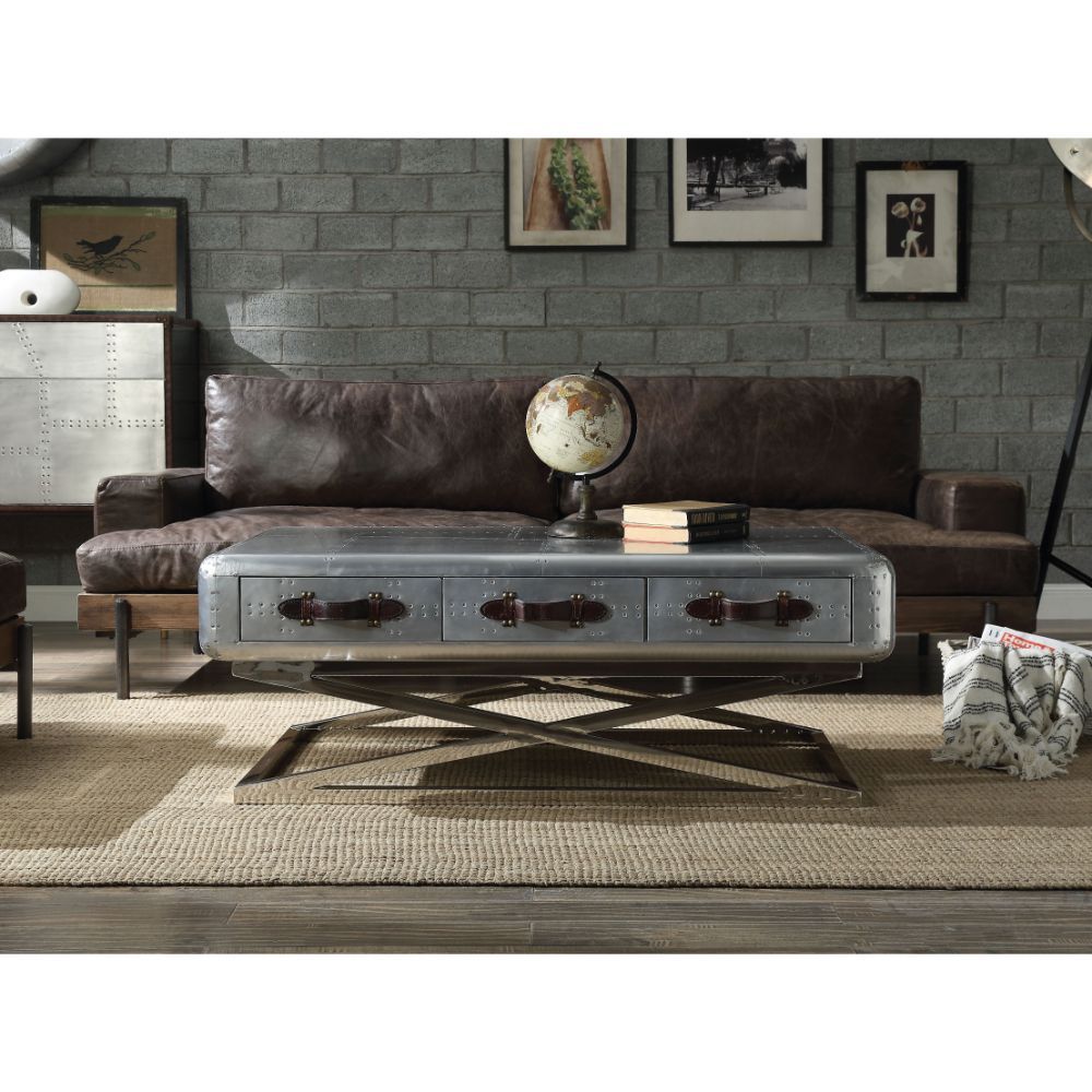 Aluminum &Top Grain Leather Brancaster Coffee Table by ACME
