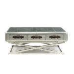 Aluminum &Top Grain Leather Brancaster Coffee Table by ACME Luxury Coffee Tables Mobilia Cleopatra 19 Aluminum &Top Grain Leather Brancaster Coffee Table by ACME 19