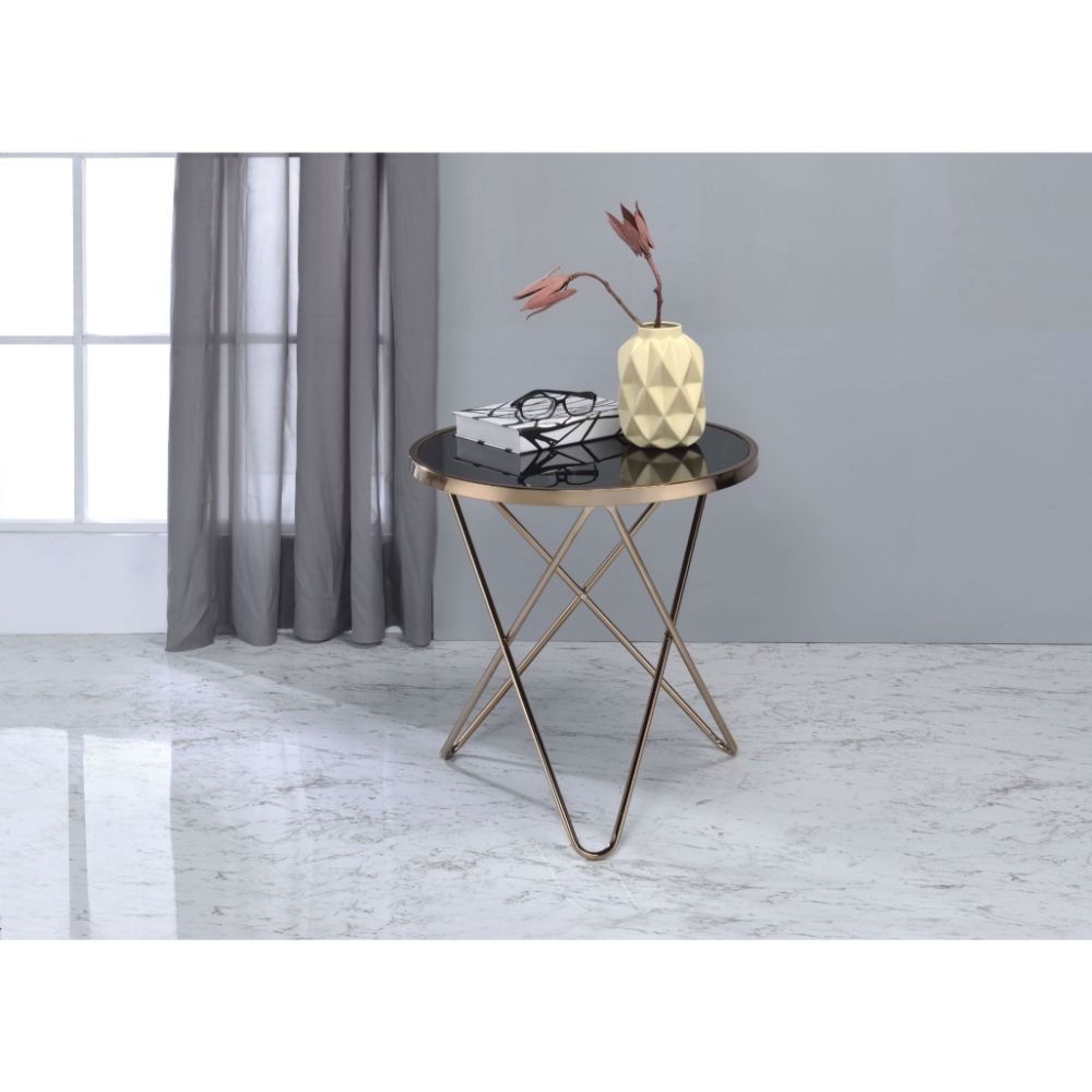 Champagne & Black Glass Valora End Table by ACME