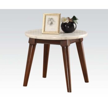 White Marble & Walnut Gasha End Table By ACME