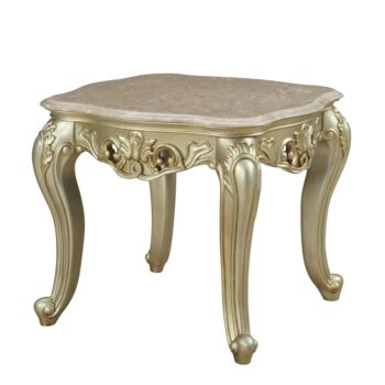 Marble Top & Golden Ivory Finish Gorsedd End Table 82442 by ACME