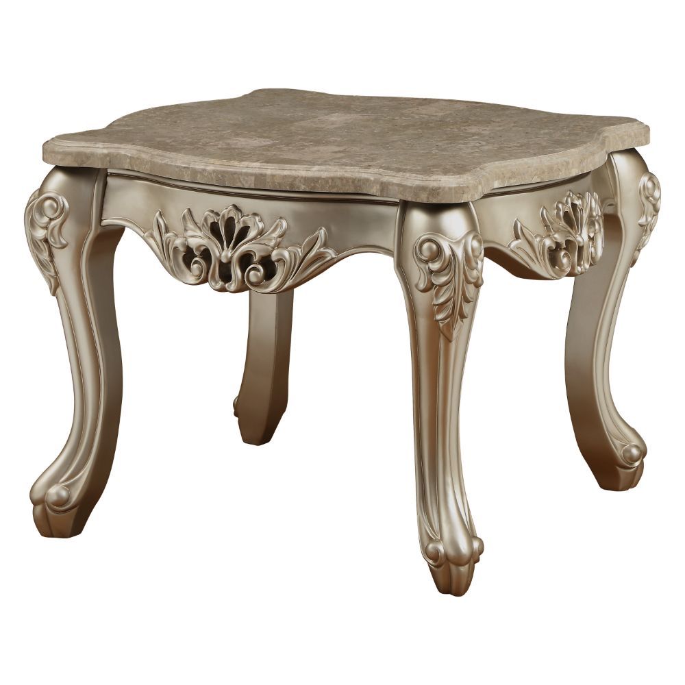 Marble Top & Champagne Finish Ranita End Table 81042 by ACME