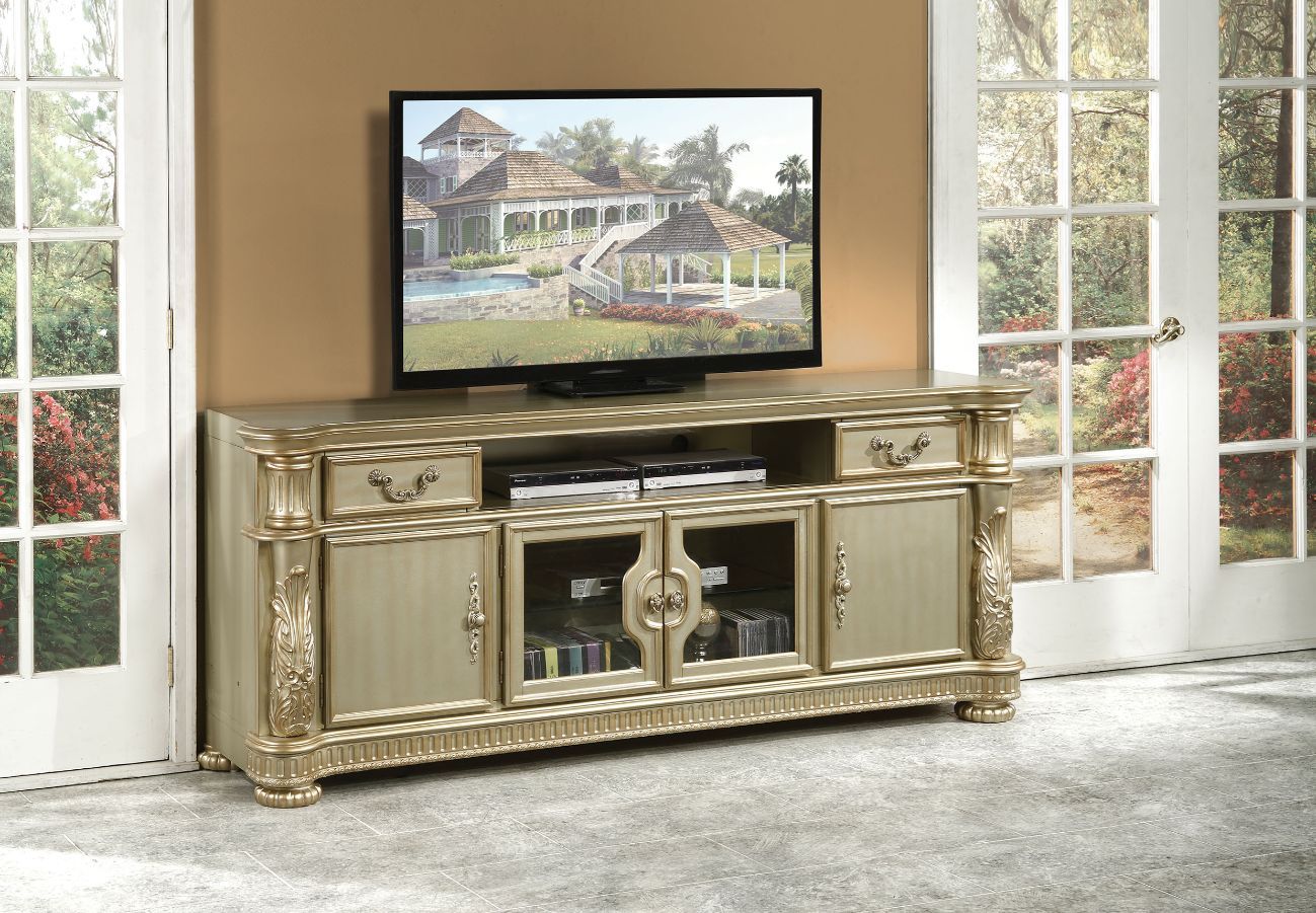 Vendome II TV Stand in Gold Patina & Bone Finish 91313 by ACME