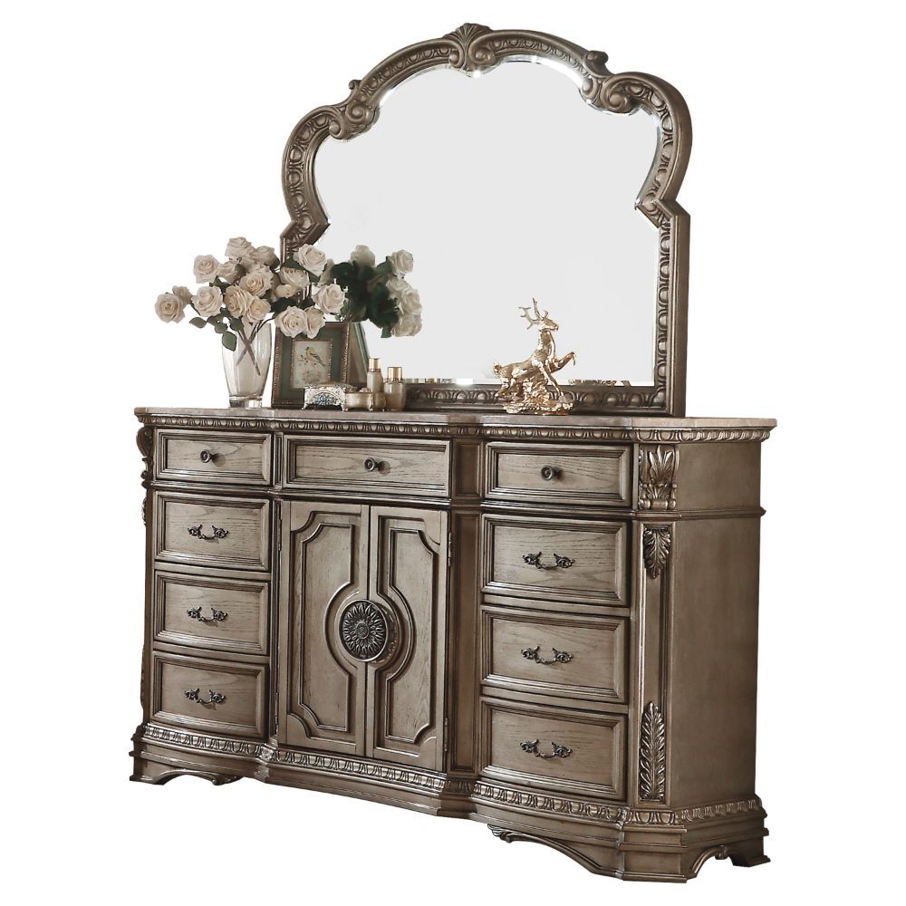 Antique Silver Finish Northville Dresser W/Marble Top 26937 by ACME