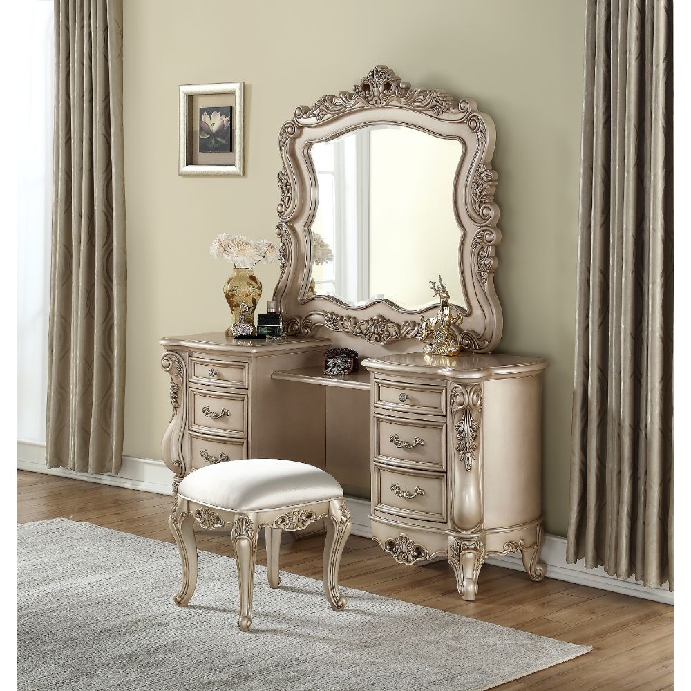 Golden Ivory Finish Gorsedd Vanity Desk 90740 by ACME