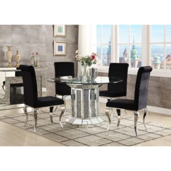Round Noralie Dining Table in Clear Glass Top & Mirrored & Faux Diamonds by ACME
