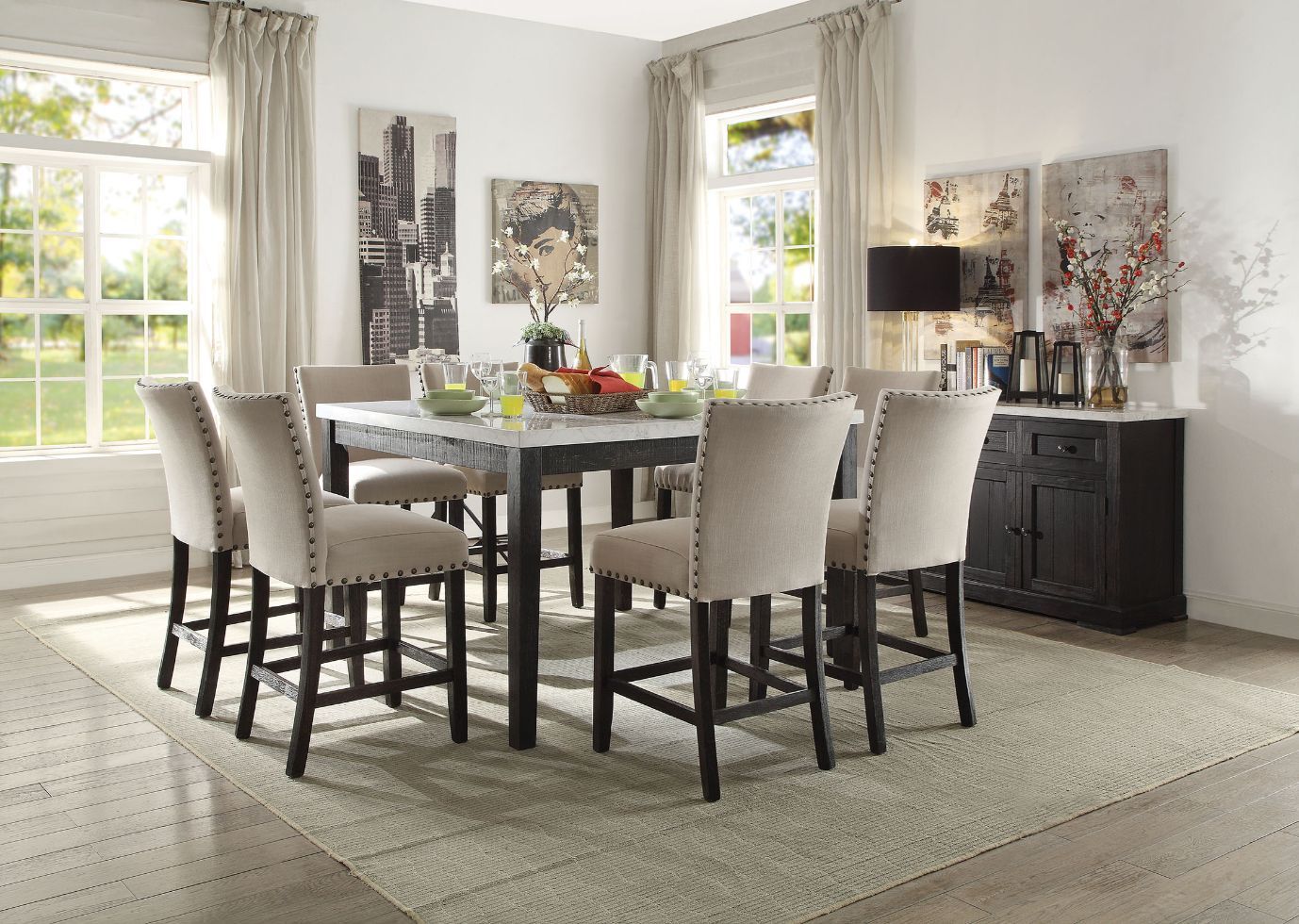 White Marble Top & Salvage Dark Oak Finish Nolan Counter Height Table 72855 by ACME