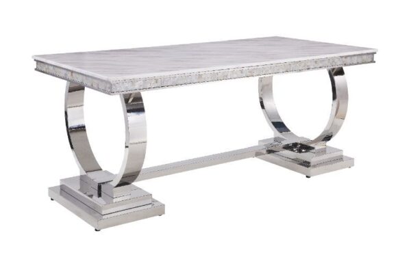 White Printed Faux Marble Zander Dining Table 68250 by ACME 6