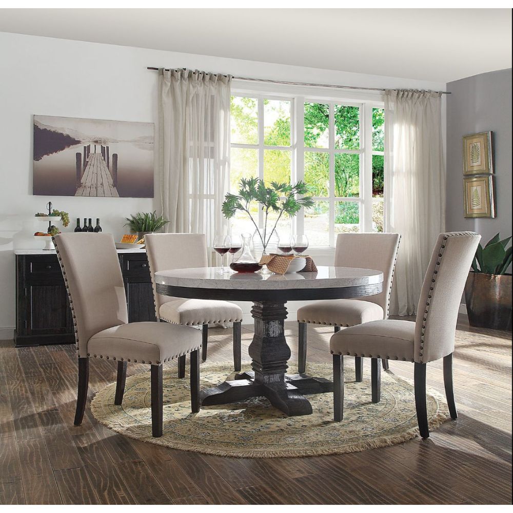 White Marble Top & Salvage Dark Oak Finish Nolan Dining Table 72845 by ACME