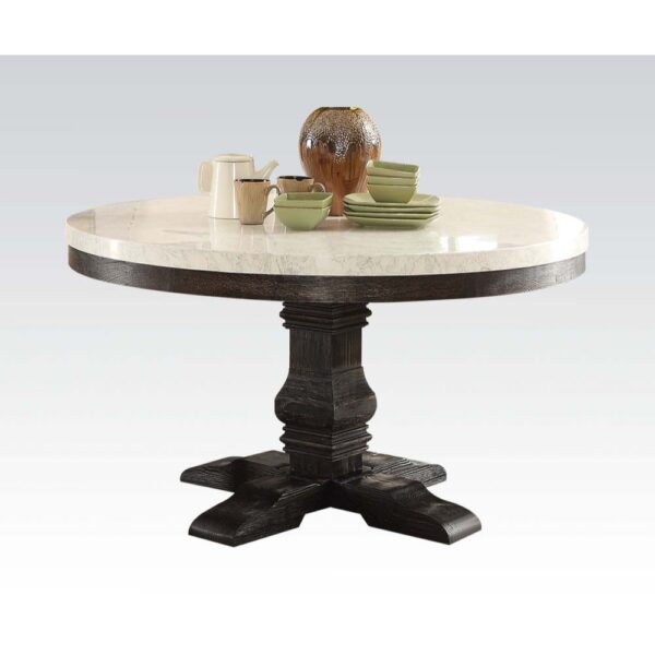 White Marble Top & Salvage Dark Oak Finish Nolan Dining Table 72845 by ACME - Image 2