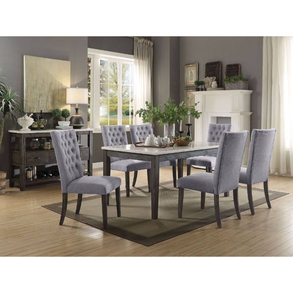 White Marble Top & Gray Oak Finish Merel Dining Table 70165 by ACME 5