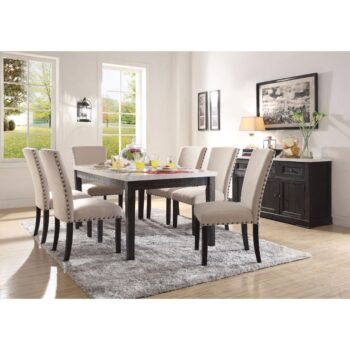 White Marble Top & Salvage Dark Oak Finish Nolan Dining Table 72850 by ACME