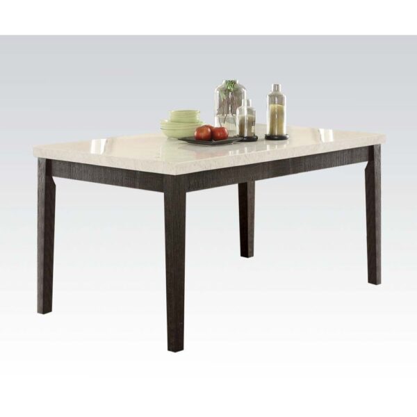 White Marble Top & Salvage Dark Oak Finish Nolan Dining Table 72850 by ACME - Image 2
