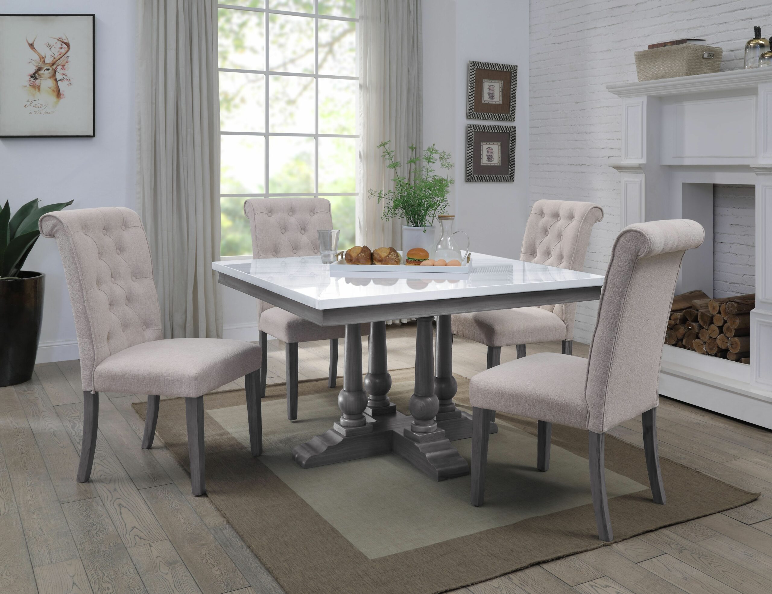 Marble Top Top & Gray Oak Finish Yabeina Square Dining Table 73270 by ACME