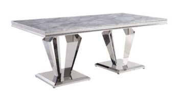 Gray Marble Top & Mirrored Silver Finish Satinka Dining Table 68265 by ACME