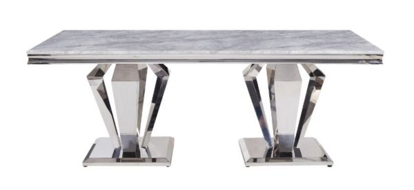 Gray Marble Top & Mirrored Silver Finish Satinka Dining Table 68265 by ACME - Image 3
