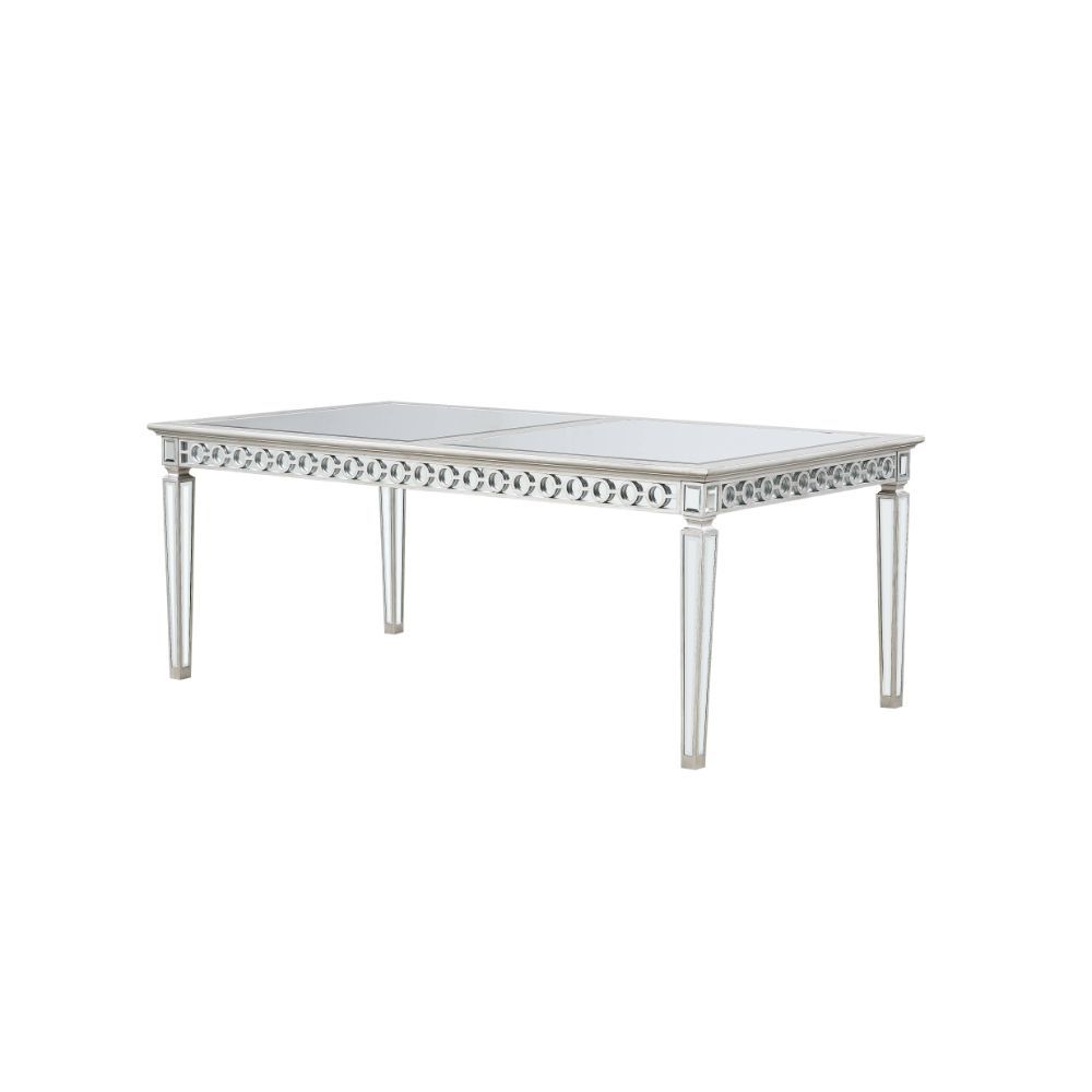 Mirrored & Antique Platinum Finish Varian Dining Table (78″L) 66160 by ACME