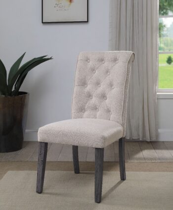 Beige Linen & Gray Finish Yabeina Side Chair 73267 by ACME