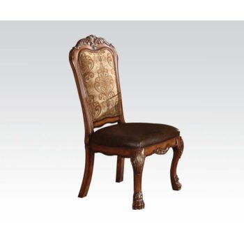 Vintage Synthetic Leather Seat & Floral Fabric Back & Cherry Oak Finish Dresden Side Chair (2Pc) 60012 by ACME