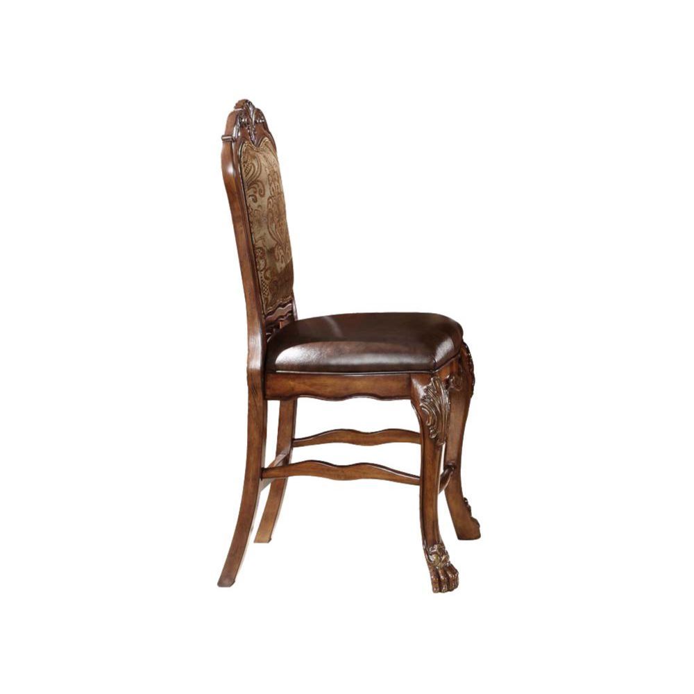 Dresden Counter Height Chair in Leather Seat & Floral Fabric Back 12162 by ACME