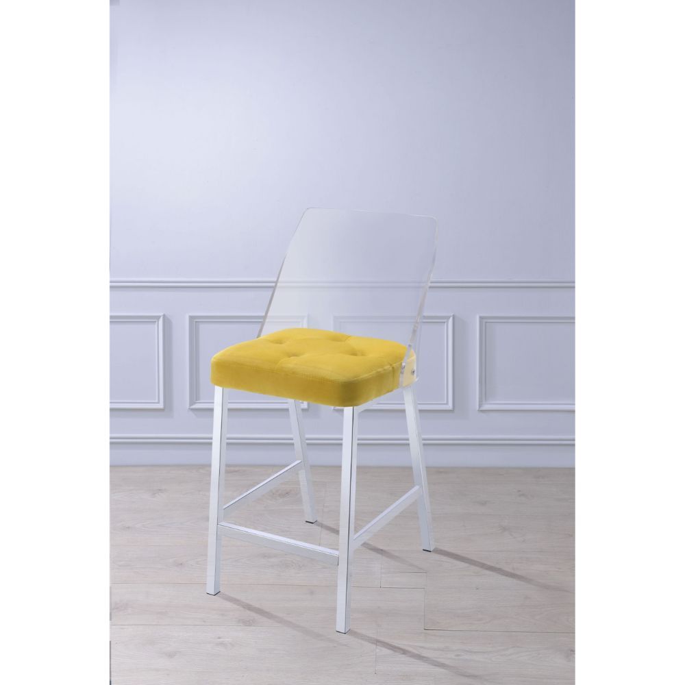 Yellow Velvet & Chrome Nadie II Counter Height Chair (2Pc) by ACME