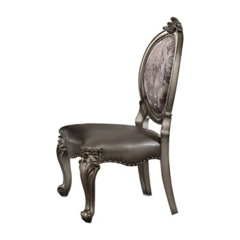 Silver Leather & Antique Platinum Finish Versailles Side Chair 66822 by ACME