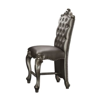 Silver Leather & Antique Platinum Finish Versailles Counter Height Chair 66837 by ACME