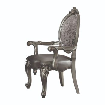 Silver Leather & Antique Platinum Finish Versailles Arm Chair 66823 by ACME