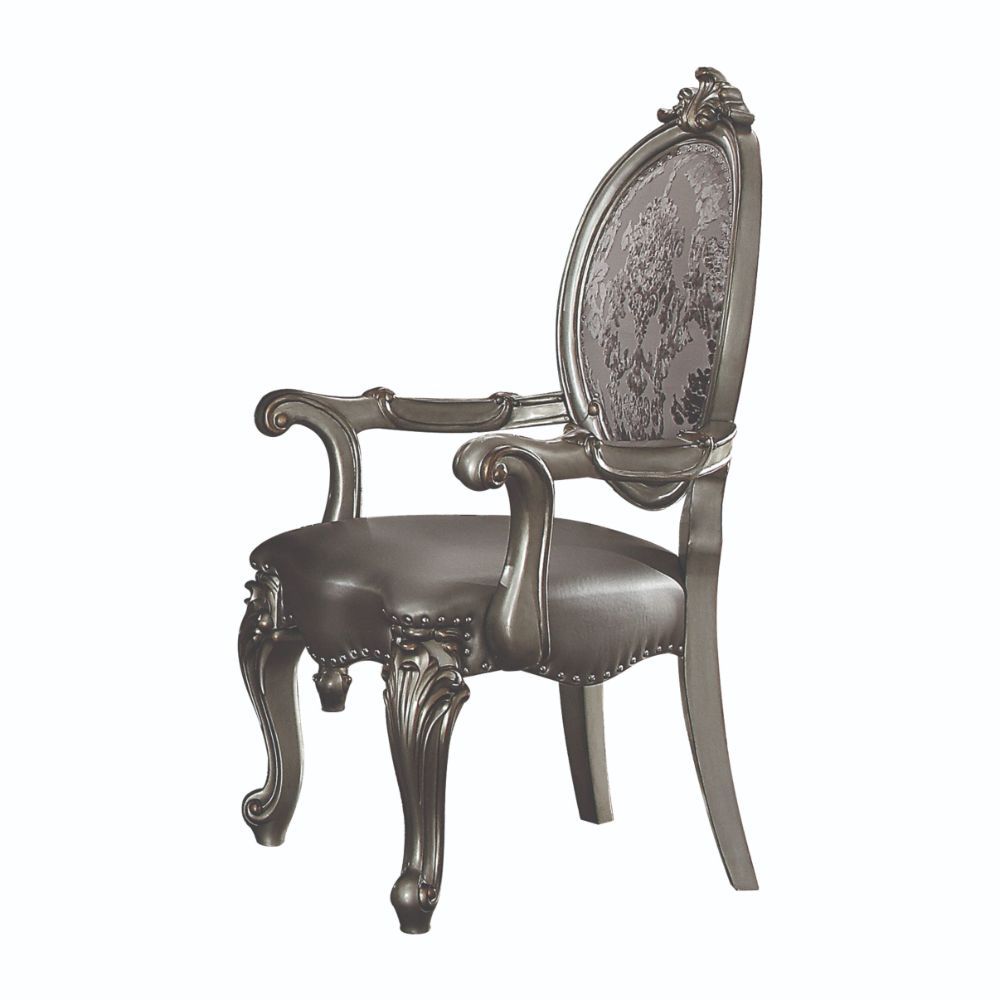 Silver Leather & Antique Platinum Finish Versailles Arm Chair 66823 by ACME