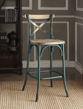 Antique Turquoise & Antique Oak Finish Zaire Bar Chair 96807 by ACME