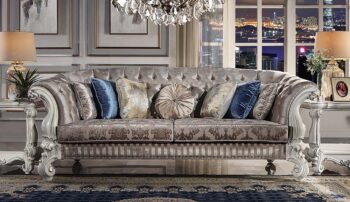 Ivory Fabric & Bone White Sofa LV01394 By Acme