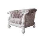 Ivory Fabric & Bone White Finish Versailles Chair W/2 Pillows LV01396 by ACME 11