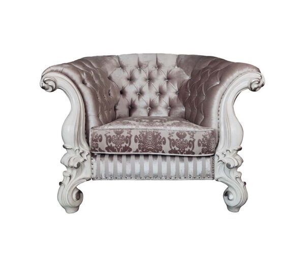 Ivory Fabric & Bone White Finish Versailles Chair W/2 Pillows LV01396 by ACME - Image 2