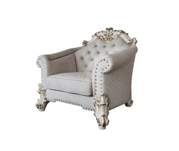Vendome II Chair With 2 Pillows in Ivory Fabric LV01331 by ACME - Image 2