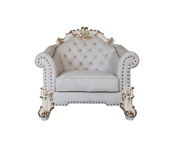Vendome II Chair With 2 Pillows in Ivory Fabric LV01331 by ACME - Image 3