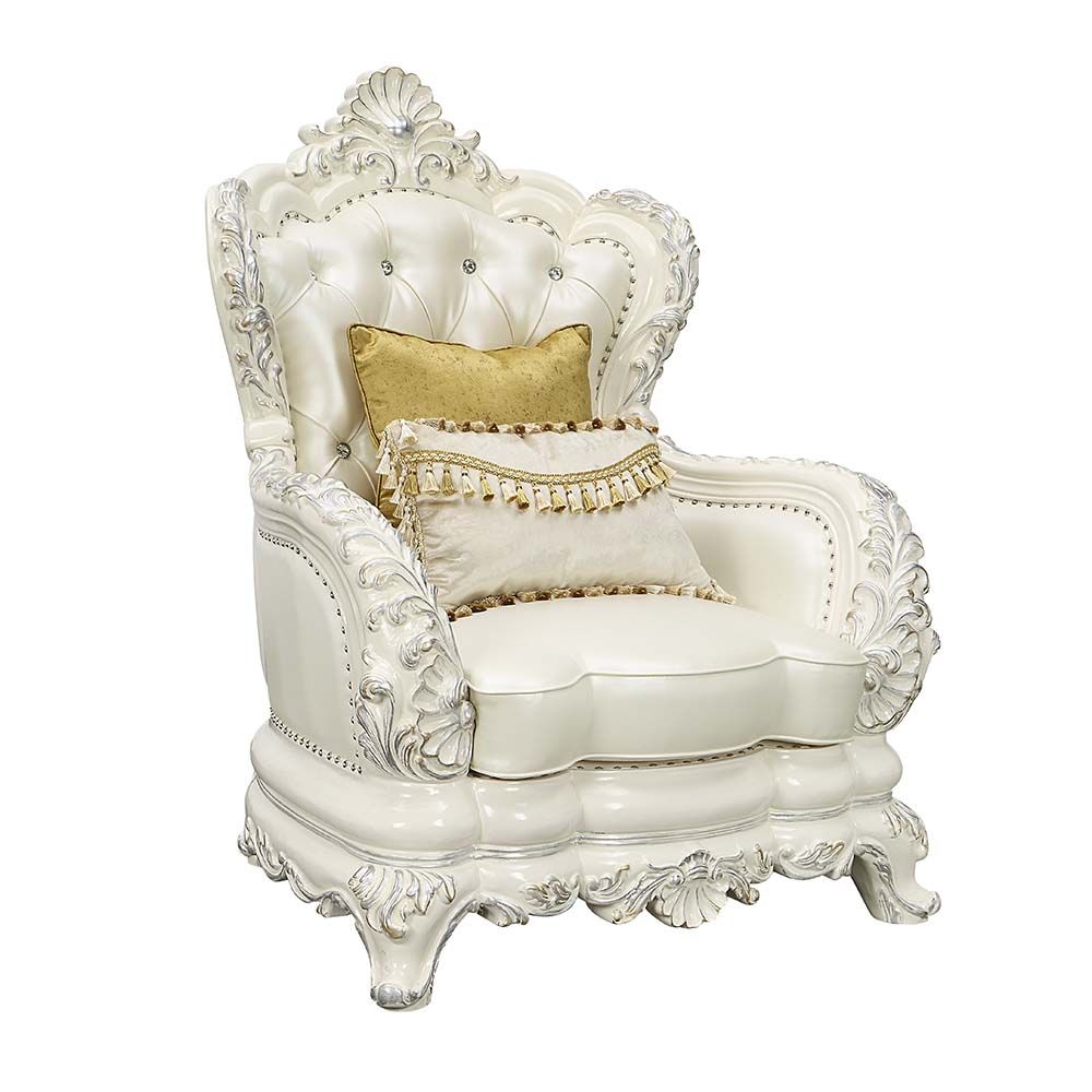 Pearl White Synthetic Leather Adara Chair W/2 Pillows by ACME